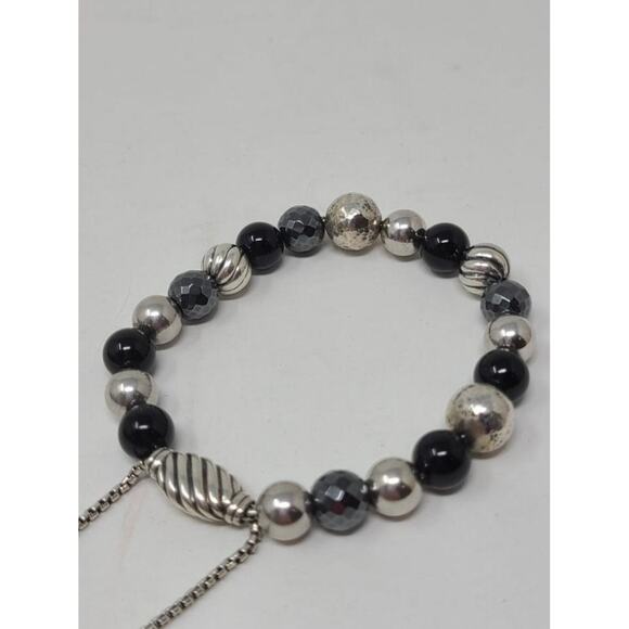 David Yurman Sterling Silver Onyx Hematine Beaded bracelet - Picture 9 of 10